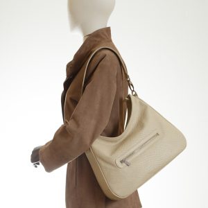 Classic hobo bag in cream embossed leather