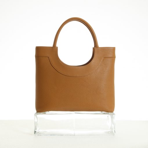 Tote bag in tan embossed leather